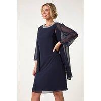 Roman Women's Petite 2 in 1 Neck Trim Shift Dress in Navy | Size: 8