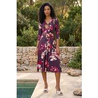 Roman Women's Floral Crossover Stretch Midi Dress in Wine | Size: 12