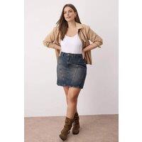 WOVCOR Women's High Waist Denim Mini Skirt with Seam Detail & Slim Fit in Dark Blue | Size: 16