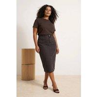 WOVCOR Women's High Waist Denim Midi Skirt with Front Slit & Slim Fit in Brown | Size: 18