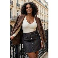WOVCOR Women's Button Front Animal Print Mini Skirt with Pocket Detail | Size: 14