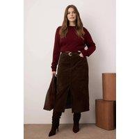 WOVCOR Women's High Waist Split Front Midi Skirt with Structured Suede Look in Dark Brown | Size: 18