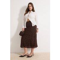 WOVCOR Women's Printed Mesh Midi Skirt with Flared Hem Detail in Brown | Size: 4XL