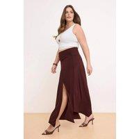 WOVCOR Women's High Waist Split Detail Maxi Skirt with Fluid Fit in Brown | Size: 6XL