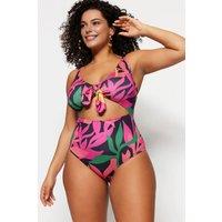 WOVCOR Women's Cut Out Tie Front Printed Swimsuit | Size: 14