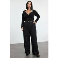 WOVCOR Women's Wrap Front Long Sleeve Bodycon Top in Black | Size: XL