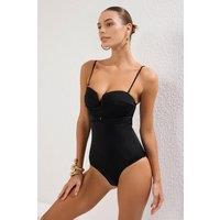 WOVCOR Women's Sweetheart Neck Cut Out Detail Fitted Swimsuit with Straps in Black | Size: 14