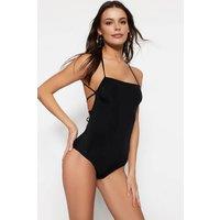 WOVCOR Women's Square Neck Strappy Open Back Fitted Swimsuit in Black | Size: 6
