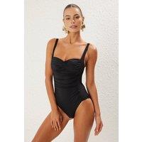 WOVCOR Women's Sweetheart Neck Ruched Detail Fitted Swimsuit with Straps in Black | Size: 12