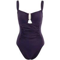 WOVCOR Women's Cut Out Detail Ruched Fitted Swimsuit with Metal Trim in Purple | Size: 6
