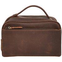 House of Leather Men's Leather Toiletries Wash Bag Travel Wrist Pouch Alexander in Brown