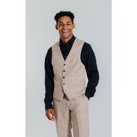 Dobell Men's Sand Linen Waistcoat in Beige | Size: Medium
