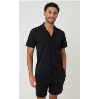 Threadbare Men's Cotton Shirt & Shorts Lounge Set in Black | Size: Medium