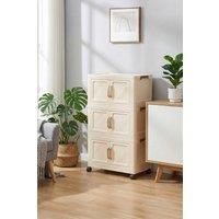 Living and Home Foldable 3-Tier Rolling Plastic Storage Cabinet with Magnetic Doors in Cream | Size: Small
