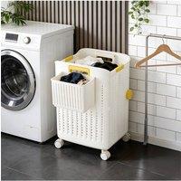 Living and Home Foldable Laundry Basket with Castors, Underwear Storage Basket in White