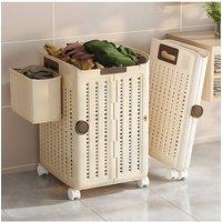 Living and Home Foldable Laundry Basket with Castors, Underwear Storage Basket in Cream