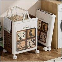 Living and Home Foldable Laundry Basket with Castors in Off-White