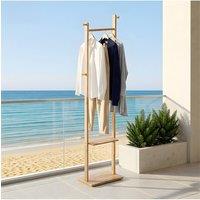 Living and Home Freestanding Wooden Clothes Rack with 5 Hooks in Beige