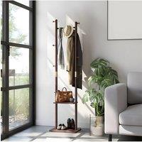 Living and Home Freestanding Wooden Clothes Rack with 5 Hooks in Walnut