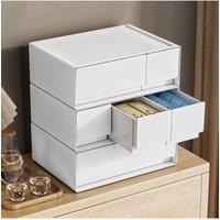 Living and Home Stackable Desktop Storage Organiser with 6 Drawers in White