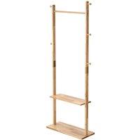 Living and Home Freestanding Wooden Clothes Rack with 5 Hooks in Beige