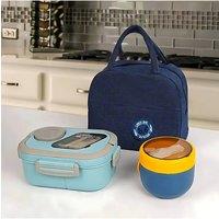 Living and Home Portable Lunch Box Set with Insulated Bag in Blue