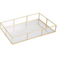 Orsina Glass Jewellery Tray With Mirror Base, Metallic Rectangular Jewelry Tray Organizer, Makeup Organiser in Gold