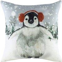 Evans Lichfield Snowy Penguin Hand-Painted Watercolour Printed Cushion | Size: 43 cm x 43 cm