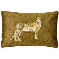 Paoletti Cheetah Forest Printed Velvet Piped Cushion in Gold | Size: 30 cm x 50 cm