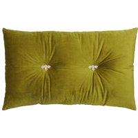 Paoletti Bumble Bee Embroidered Buttoned Velvet Ready Filled Cushion in Olive | Size: 30 cm x 50 cm