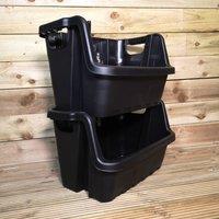 Samuel Alexander 2 Pack of 36x 59cm Heavy Duty Stackable Pick Bin Crates in Black | Size: 36x 59 cm