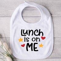Uniqueful Personalised Lunch is on Me Baby Bib New Baby Gift in White