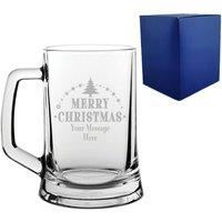 Uniqueful Personalised Christmas Beer Mug Merry Christmas Tree Design in Clear