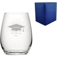 Uniqueful Personalised Graduation Stemless Wine Glass Grad Cap Burst Design in Clear