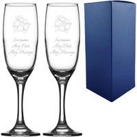 Uniqueful Personalised Wedding Champagne Set Floral Any Message 7.5oz 221ml in Clear