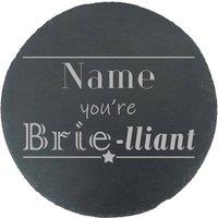 Uniqueful Personalised Round Slate Cheeseboard Name you're Brie lliant Design in Grey