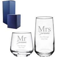 Uniqueful Personalised Engraved Mr & Mrs Whisky & Cocktail Set Classic Font in Clear