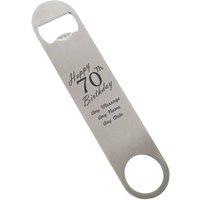 Uniqueful Personalised Happy 70th Birthday Large Steel Bar Blade Bottle Opener in Silver