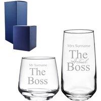 Uniqueful Personalised His & Hers Whisky & Cocktail Set The Actual Boss in Clear