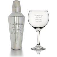Uniqueful Personalised Cocktail Shaker with Strainer & Gin Balloon Glass in Silver