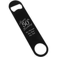 Uniqueful Personalised Happy 50th Birthday Black Steel Bar Blade Bottle Opener