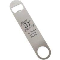 Uniqueful Personalised Happy 21st Birthday Large Steel Bar Blade Bottle Opener in Silver