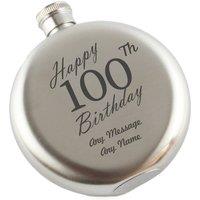 Uniqueful Personalised Happy 100th Birthday Engraved 5oz Round Steel Hip Flask in Silver