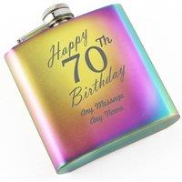 Uniqueful Personalised Happy 70th Birthday Engraved 6oz Rainbow Steel Hip Flask