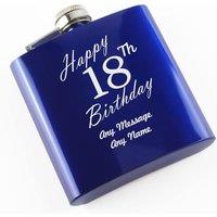 Uniqueful Personalised Engraved 6oz Blue Steel Hip Flask Happy 18th Birthday