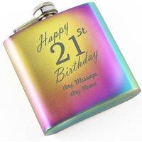 Uniqueful Personalised Engraved 6oz Rainbow Steel Hip Flask Happy 21st Birthday