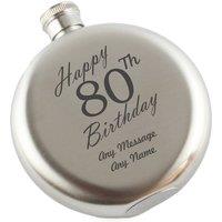 Uniqueful Personalised Happy 80th Birthday Engraved 5oz Round Steel Hip Flask in Silver
