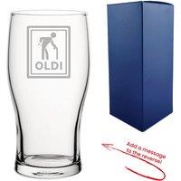 Uniqueful Personalised Pint Glass Oldi Design Reverse Message Birthday Friend in Clear