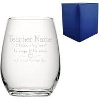 Uniqueful Personalised Teacher Stemless Wine Glass with Big Heart Little Minds in Clear