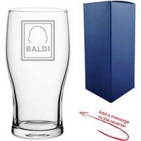 Uniqueful Personalised Pint Glass with Baldi Design Message to the Reverse in Clear